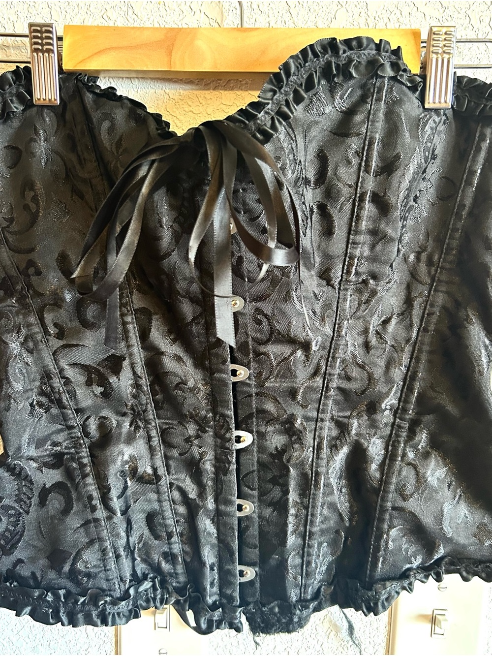 Black Brocade Lace-Up Corset Top
